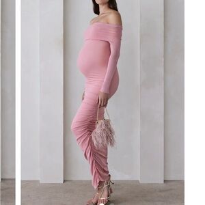 Bumpsuit Pink Mesh Off the Shoulder Dress